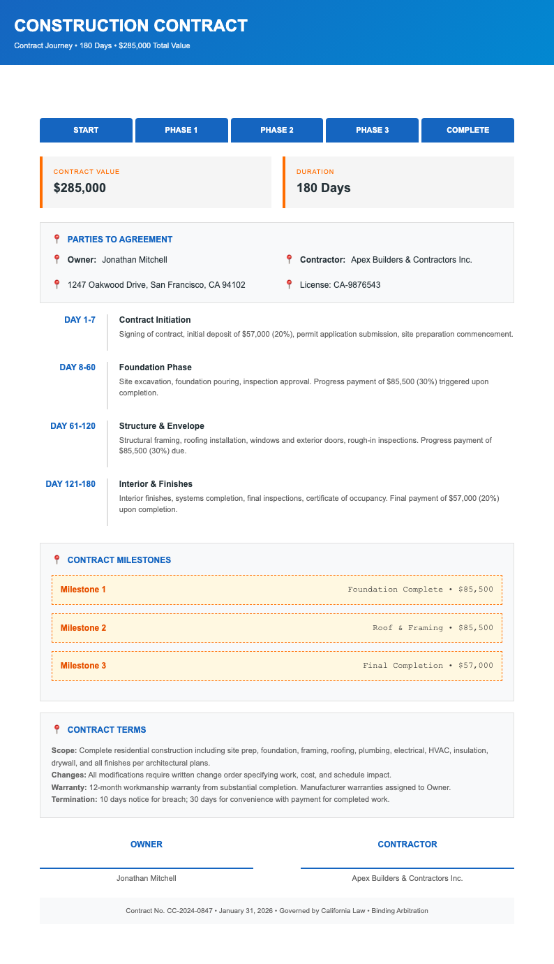 professional construction contract travel itinerary